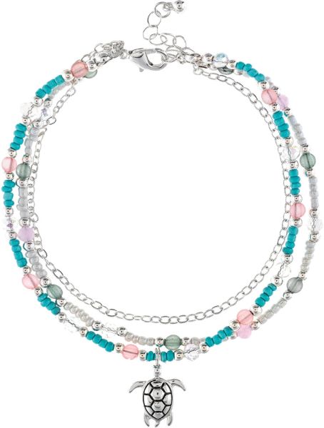Rain Jewelry | Silver Blue Mix Turtle Charm Anklet