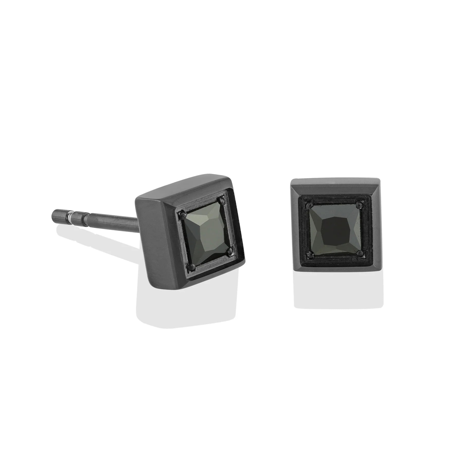Italgem | Stainless Steel | Black CZ Square Stud Earrings | 5.5mm