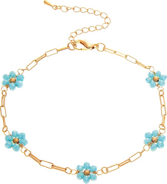 Rain Jewelry | Gold Chain Blue Flower Bead Anklet