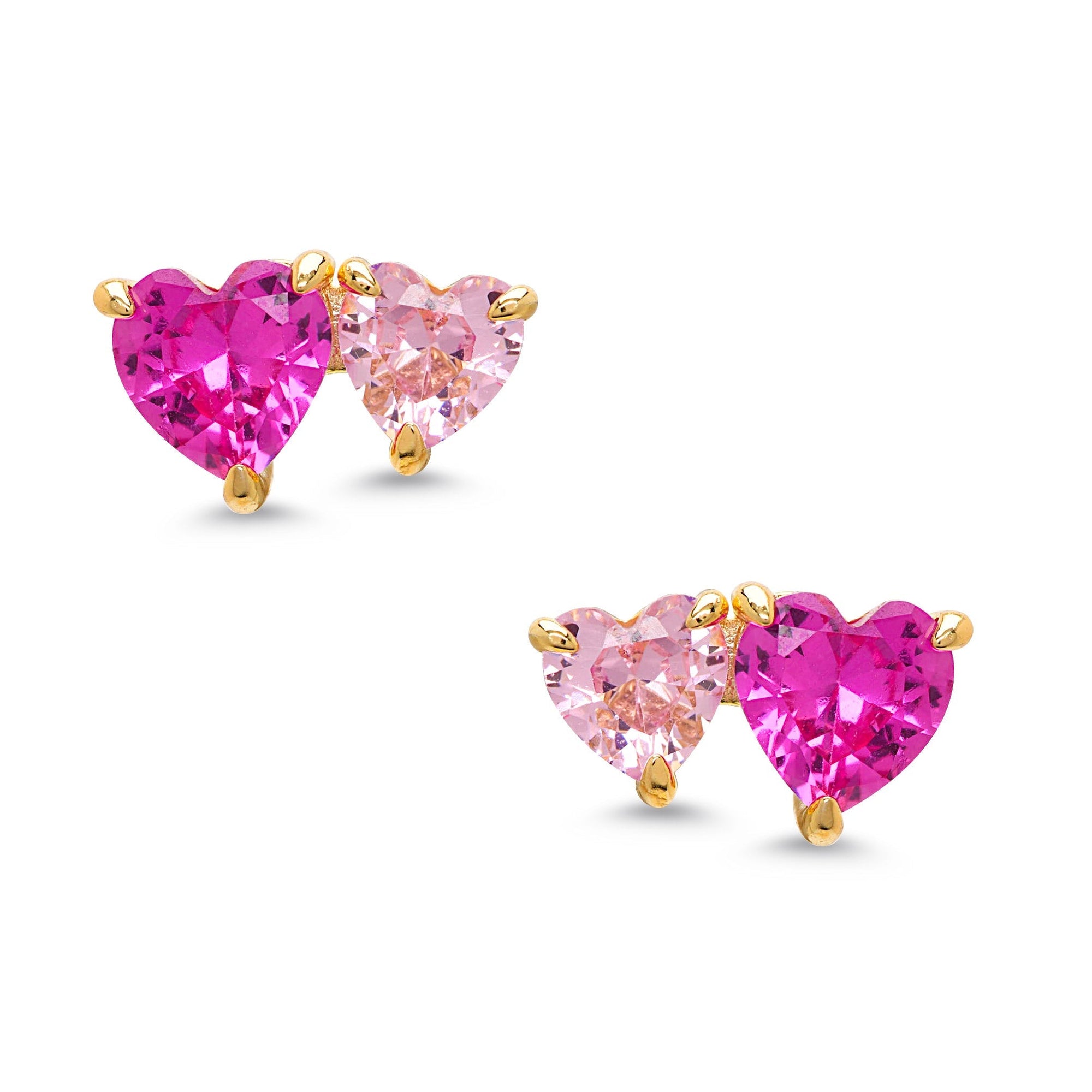 Cubic Zirconia Double Heart Stud Earrings