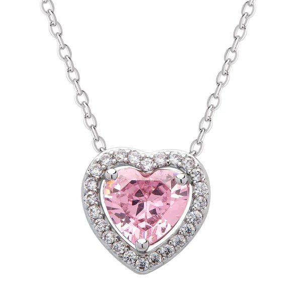 Lily Nily | Pink CZ Heart Halo Necklace