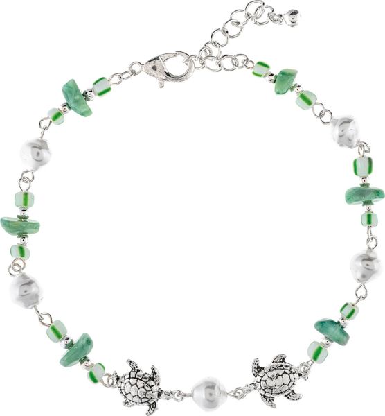 Rain Jewelry | Silver Green Beaded Turtles Anklet