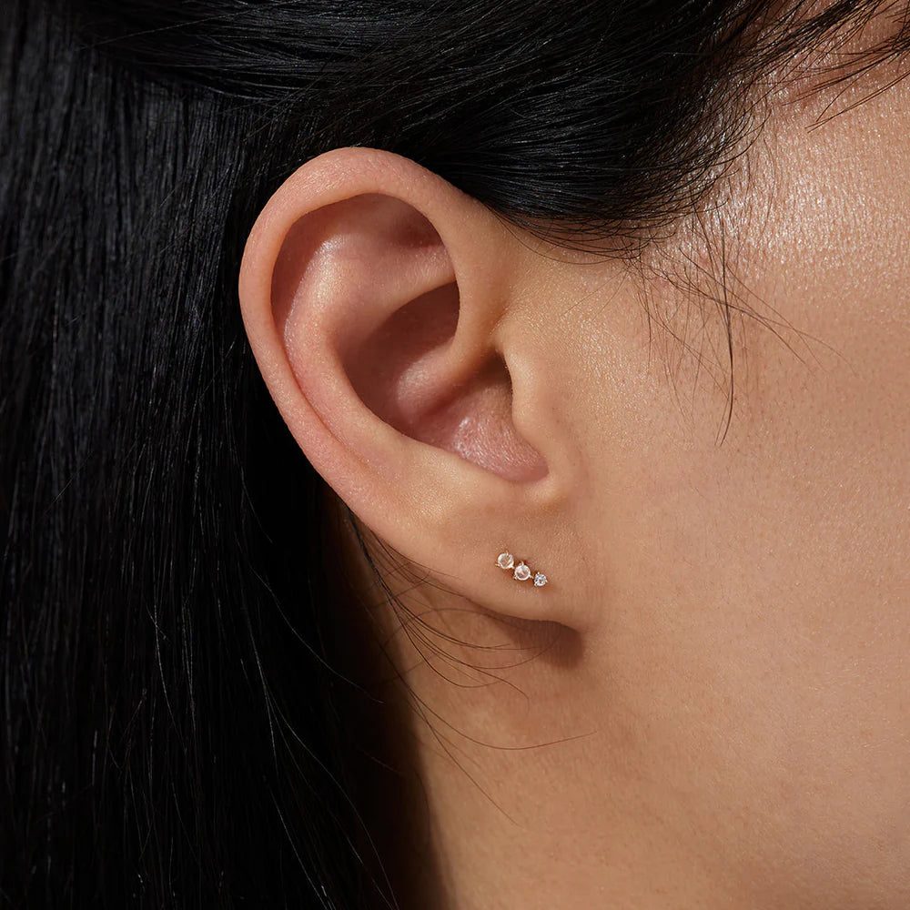 Aurelie Gi | Clara | Rose Cut Triple White Sapphire Stud Earring