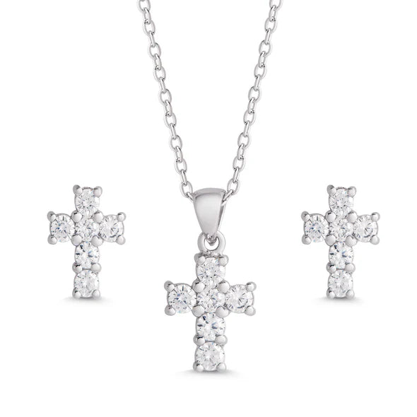 Lily Nily | CZ Cross Pendant and Stud Earrings Set in Sterling Silver