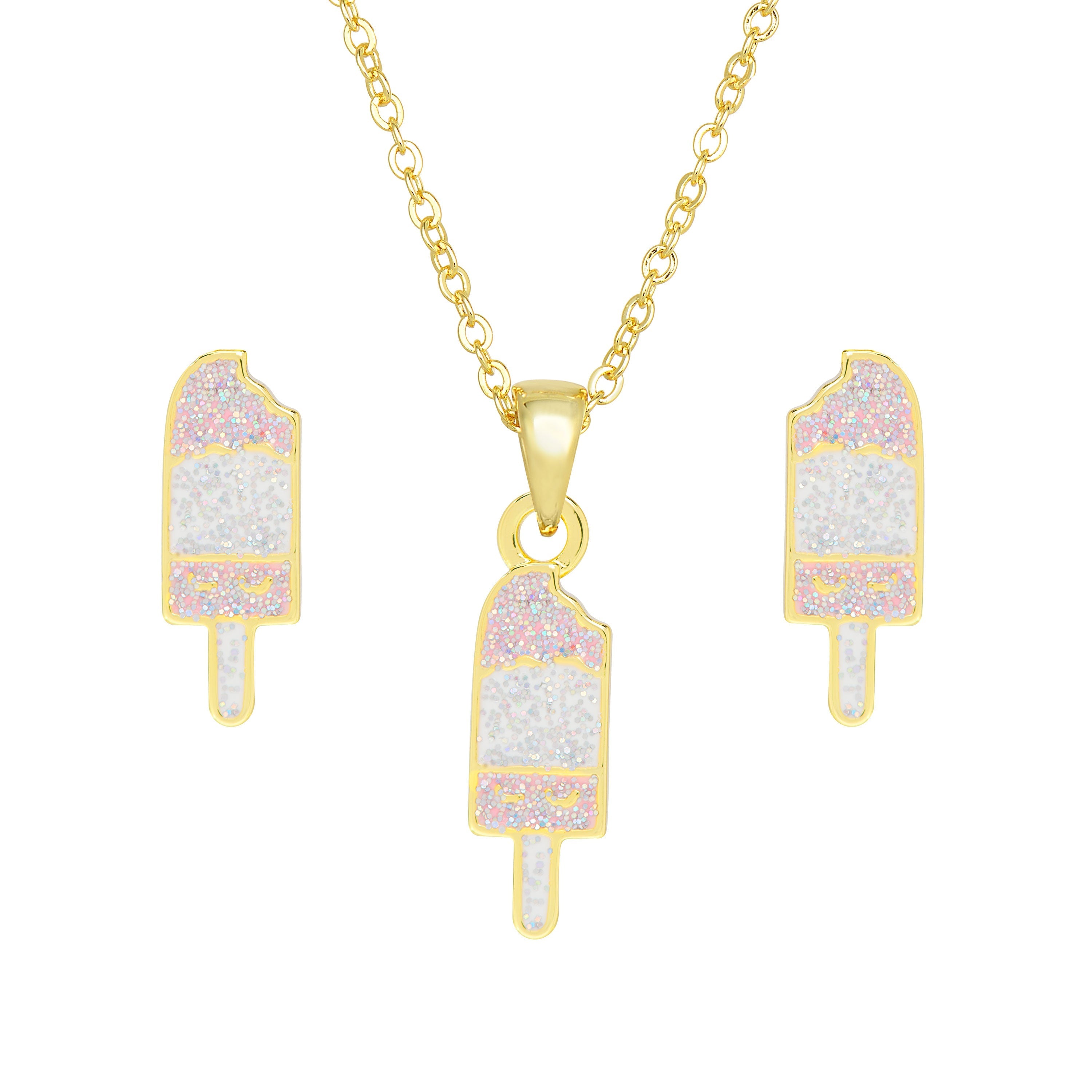 Glitter Ice Cream Necklace & Earrings Set