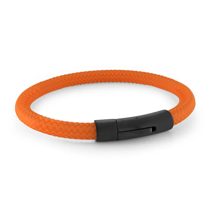 Italgem | Black Stainless Steel | Orange Tire Rubber | Bracelet | 8"