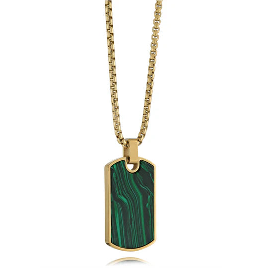 Italgem | Gold Stainless Steel & Malachite DogTag Necklace