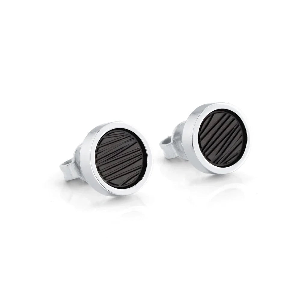 Italgem | Stainless Steel | Black Groove Design Stud Earrings | 9mm