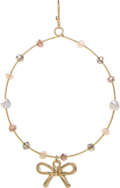 Rain Jewelry | Gold Natural Bead Bow Charm Circle Earrings