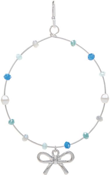 Rain Jewelry | Silver Blue Bead Bow Charm Circle Earring