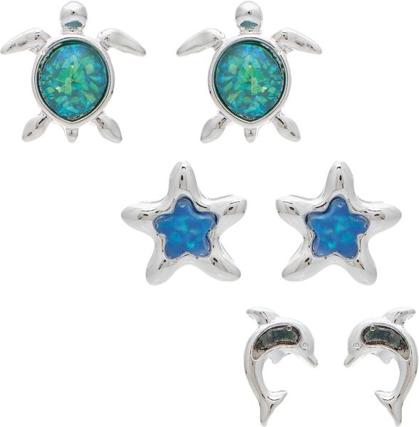 Rain Jewelry | Silver Dolphin Turtle Starfish Three Post Earring Set