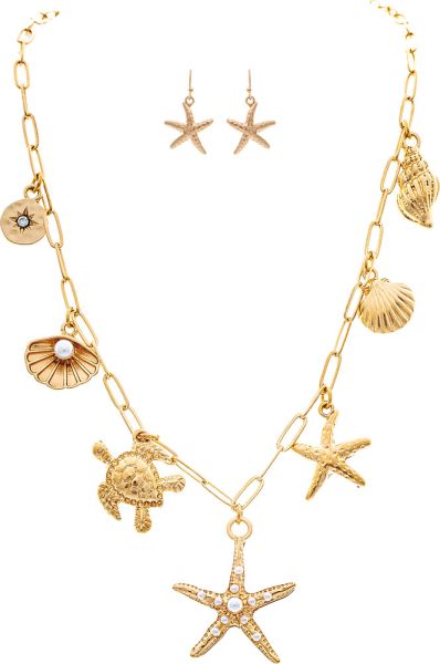 Rain Jewelry | Gold Chain Charming Sealife Necklace Set